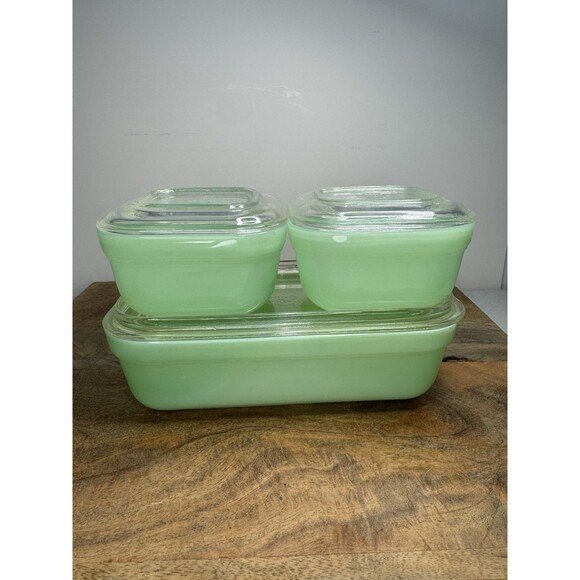 Fire King Other - 3-Piece Set of Fire King Oven Ware Jadeite Refrigerator Dishes